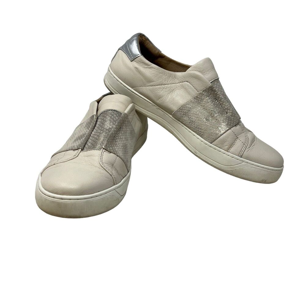 Johnston & Murphy Eden Leather Slip-On Sneakers Metallic Pewter Sz 8.5"